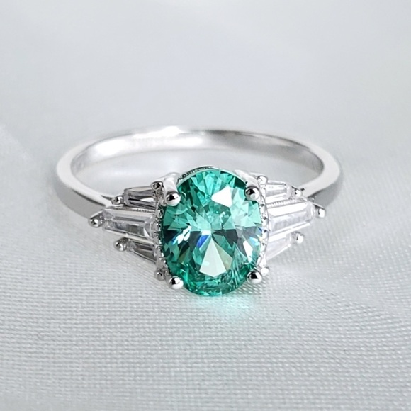 NEW Solid Sterling Silver Lab Mint Sapphire Ring - Picture 7 of 14